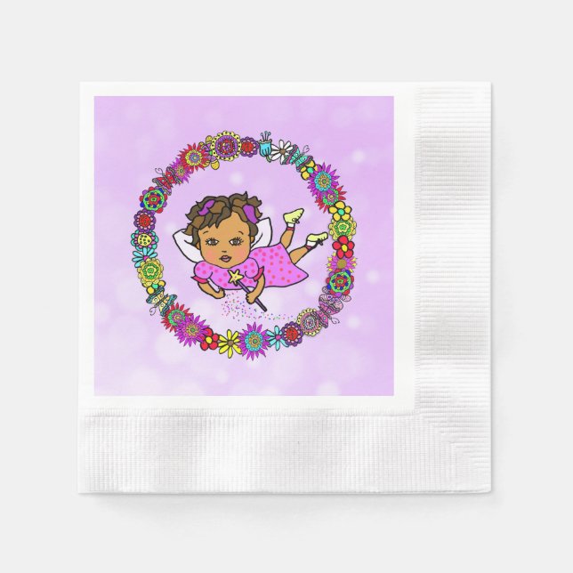 Lila Fee mit Wand Whimsical Geburtstag Serviette (Vorderseite)
