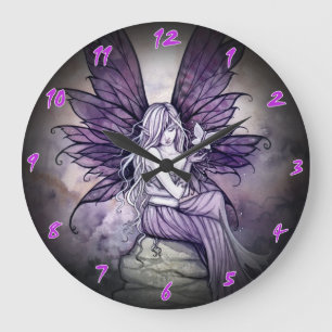 Lila Fee und Schmetterling Fantasy Kunstuhr Große Wanduhr