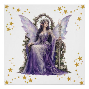 Lila Feen-Fantasy-Geburtstags-Empfangs-Handfächer. Poster