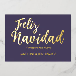Lila Feliz Navidad Goldener Tag Folien Feiertagskarte