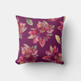 Lila festliche Wasserfarbe Poinsettia Pillow Kissen