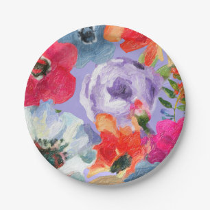 Lila fett gemalte Blumen Pop-Chic-Brautparty Pappteller