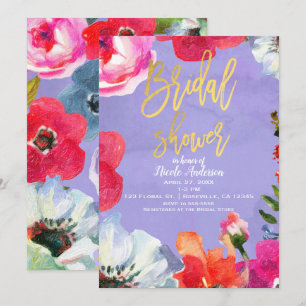 Lila fett gemalte florale Pop-Gold-Brautparty Einladung
