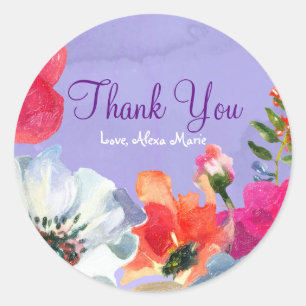 Lila fettbemalte Blumen Pop-Chic-Partygeschenk Runder Aufkleber
