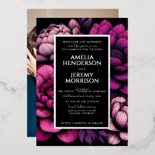 Lila Fettfloral mit Foto Folieneinladung