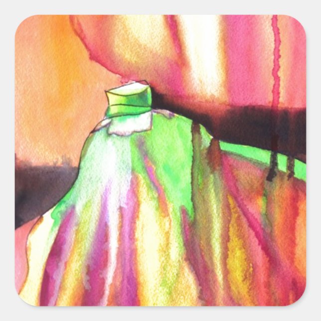 Lila Figs original Art Aquarell Tropfen Malerei Quadratischer Aufkleber (Vorderseite)