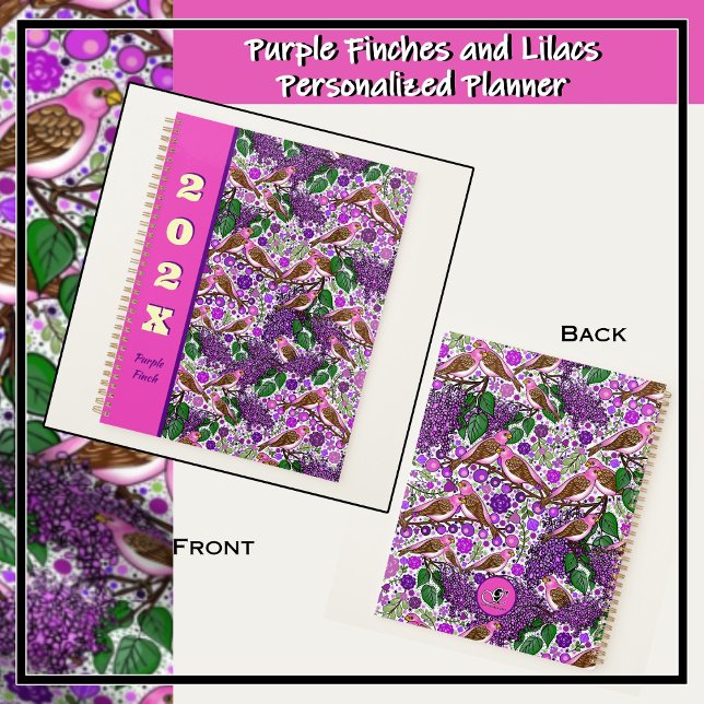 Lila Finches, Lilacs - NH Staat Bird und Blume Planer (Purple finches and purple lilacs are New Hampshire State symbols.)