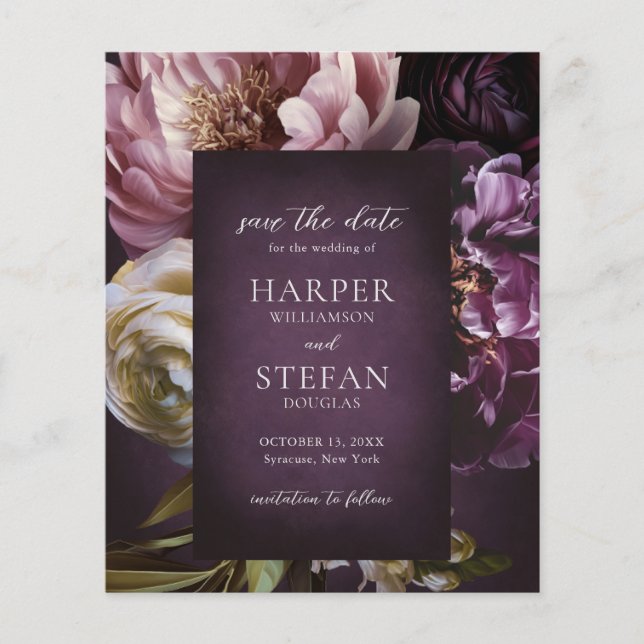 Lila Fine Art Floral Hochzeit Termin vormerken Flyer (Vorne)