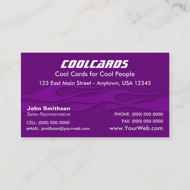 Lila Flammen-Karte Visitenkarte (Vorderseite)