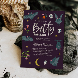 Lila Fledermäuse Batty für Babydusche Einladung