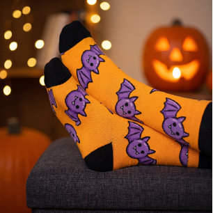 Lila Fledermäuse Halloween Crew Socken