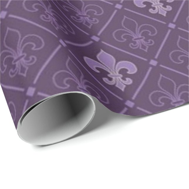 Lila Fleur-de-Lis-Muster Geschenkpapier (Rolleneckpunkt)