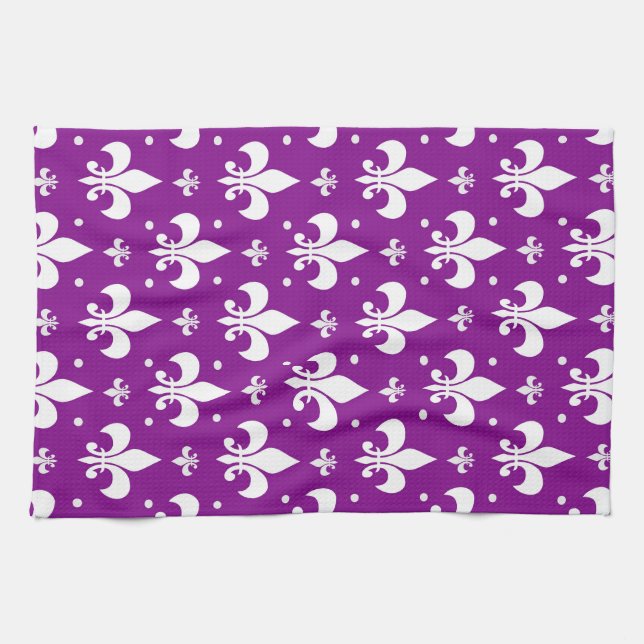 Lila Fleur-de-lis-Muster Geschirrtuch (Horizontal)