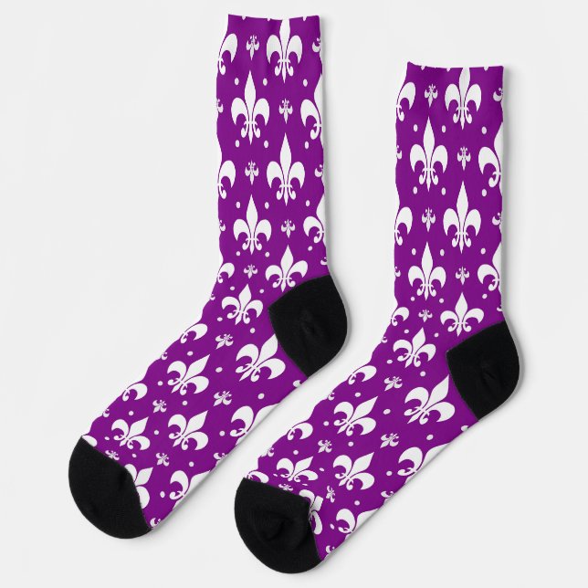 Lila Fleur-de-lis-Muster Socken (Linkes Detail)