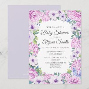 Lila Flieder Blumen Baby Shower Einladung