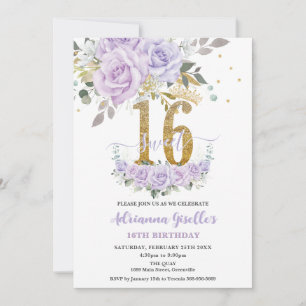 Lila Flieder Blumen Sweet Sixteen 16. Geburtstag Einladung