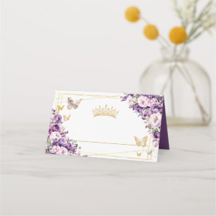 Lila Flieder Floral Gold Schmetterlinge Quinceañer Platzkarte