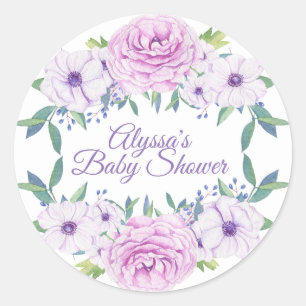 Lila Flieder Floral Weiße Babyparty Aufkleber