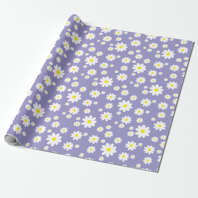 Lila Flieder Gänseblümchen Muster Geschenkpapier (Ungerollt)