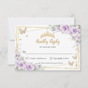 Lila Flieder Lavendel Blumen Gold 15 Quinceañera RSVP Karte
