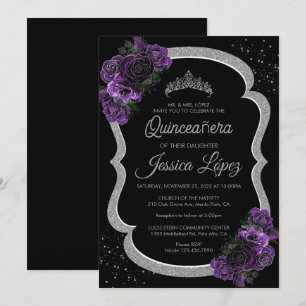 Lila Flieder Lavendel Blumen Quinceañera Silber Einladung