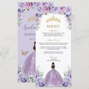 Lila Flieder Lavendel Rose Floral Quinceañera-Menü Programm