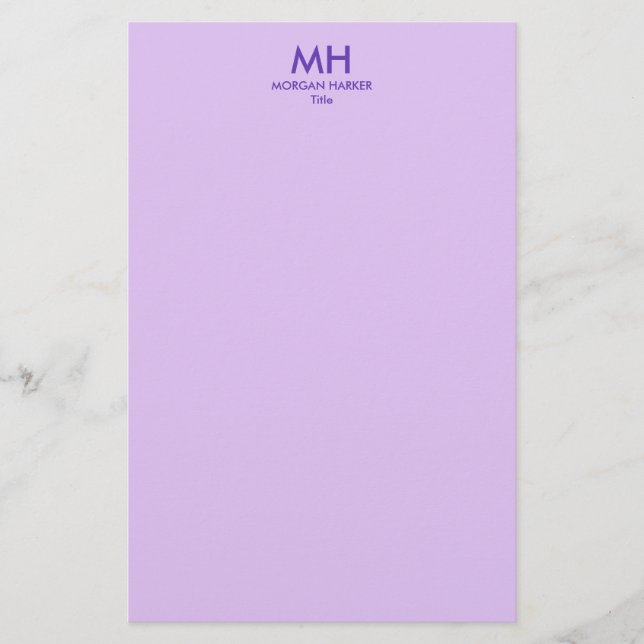 Lila Flieder Minimal Saubere Initialen Briefpapier (Vorderseite)