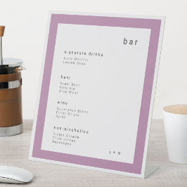 Lila Flieder minimalist Hochzeit Bar Podest Schild