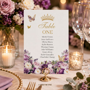 Lila Flieder-Rosa-Blüten-Quinceanera Tischnummer