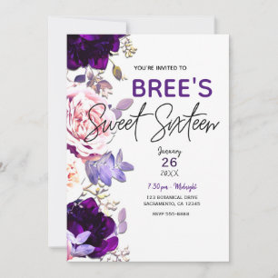 Lila Flieder Rosa Rose Blumig Weiße Sweet 16 Party Einladung