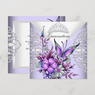 Lila Flieder Schmetterling Tiara Quinceanera Blume Einladung