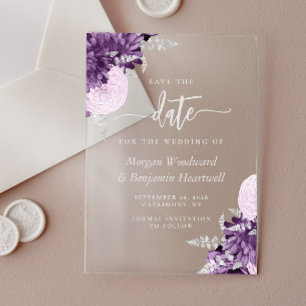 Lila Flieder Silber Blumen Hochzeit Save the Date Acryleinladungen