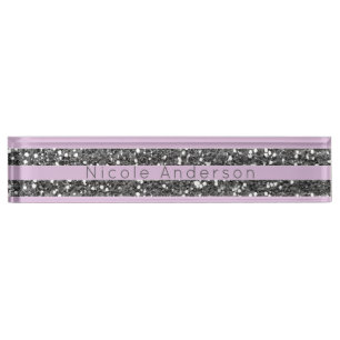 Lila Flieder Silber Glitter Streifen Namensplakette
