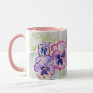 Lila Flieder Stiefmütterchen mauve Aquarell-Malere Tasse