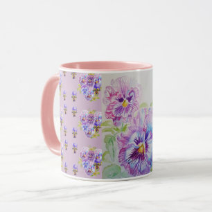 Lila Flieder Stiefmütterchen mauve Aquarell-Malere Tasse