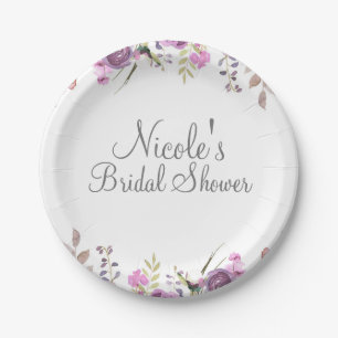 Lila Flieder Wasserfarben Florale Hochzeit Pappteller
