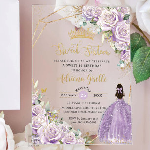 Lila Fliederrosen Florale Prinzessin Sweet Sixteen Acryleinladungen