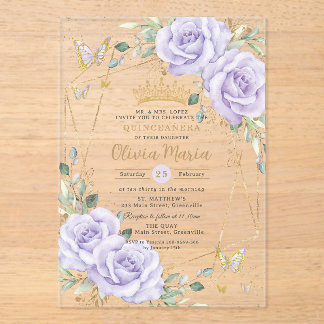 Lila Fliederrosen Quinceanera Mis 15 Anos Acryleinladungen