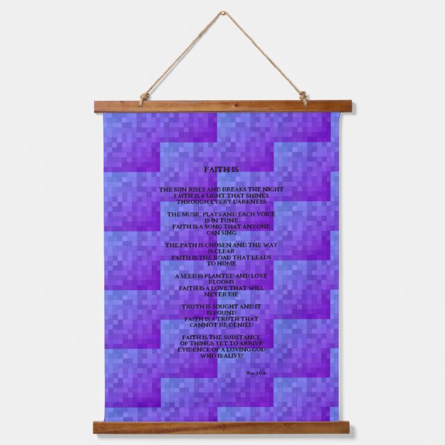 Lila Fliesenmuster 'Glaube ist' Gedicht Wandteppich Mit Holzrahmen (Vorderseite)