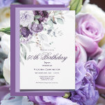 Lila Flora 50. Geburtstag Wasserfarbe Moderne Einladung<br><div class="desc">Schöne lila Aquarellfarben-Blume mit hellgrünem Aquarell, die über extravagantes Drehbuch und modernen Schriftart fließen, um lila Farbe 50. Geburtstagsparty Einladung. So elegant und raffiniert. Die Rückseite dieser Einladung ist in einem Lavendelfarbe, um in die Kaskade von Blume, die nach unten fließen in der Vorderseite. Diese schöne und sehr weibliche Einladung....</div>