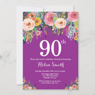 Lila Flora 90. Geburtstag Einladung