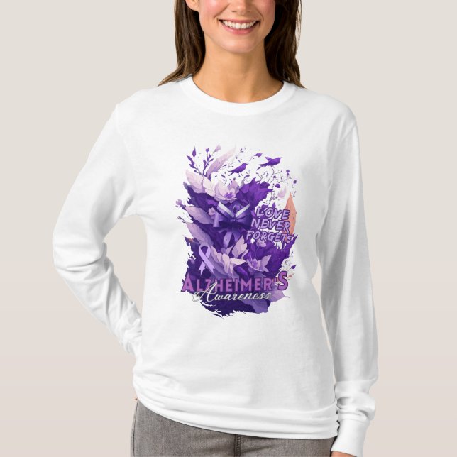 Lila Flora-Splash-Alzheimer-Bewusstsein T-Shirt (Vorderseite)