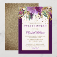 Lila Floral Amethyst 16 . Geburtstag Einladung