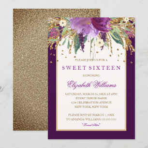 Lila Floral Amethyst 16 . Geburtstag Einladung