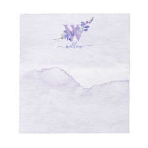 Lila Floral-Aquarell-Monogramm-Papier Notizblock