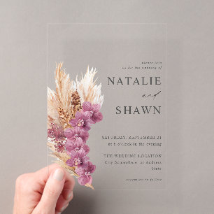 Lila Floral Boho Wedding Acryleinladungen