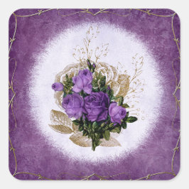 Lila Floral Bouquet Vintag Quadratischer Aufkleber