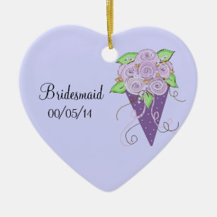 Lila Floral Bridesmaid Bouquet Keramik Ornament