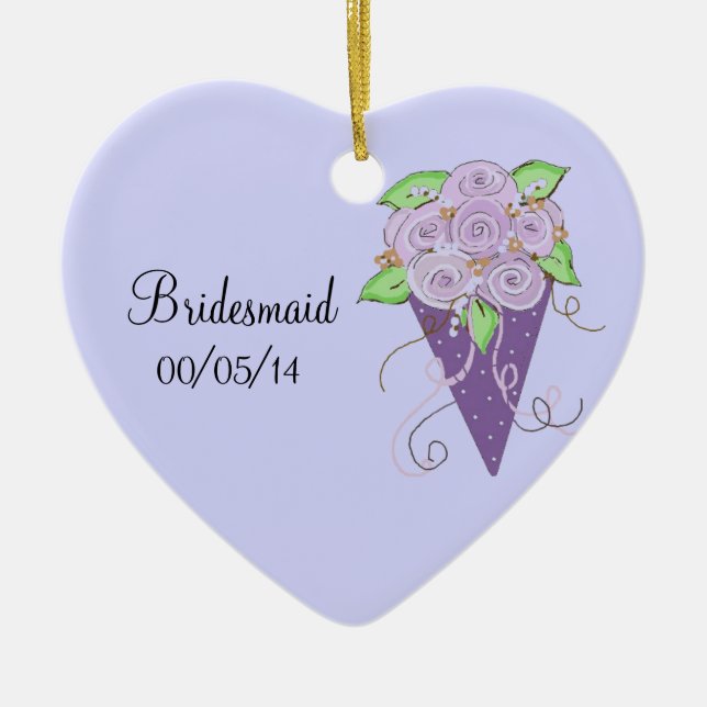 Lila Floral Bridesmaid Bouquet Keramik Ornament (Vorne)