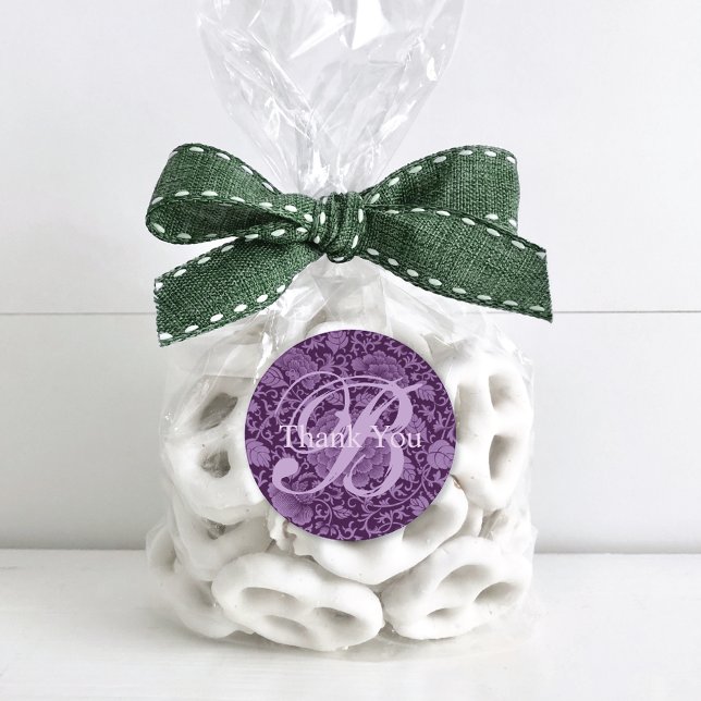 Lila Floral Brocade Monogram Vielen Dank Runder Aufkleber (Von Creator hochgeladen)